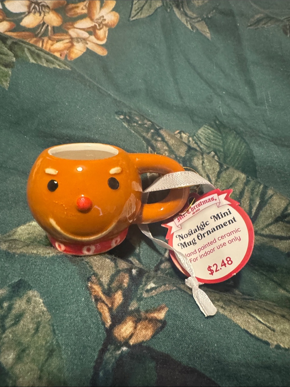 Nostalgic Mini Mug Ornament - Orange Ceramic Holiday Decoration
